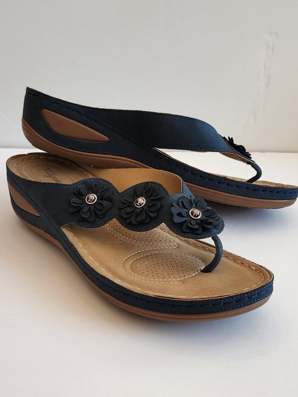 Women's Fudynmalc Navy Blue Floral Sandals Size 12 Medium/45 European